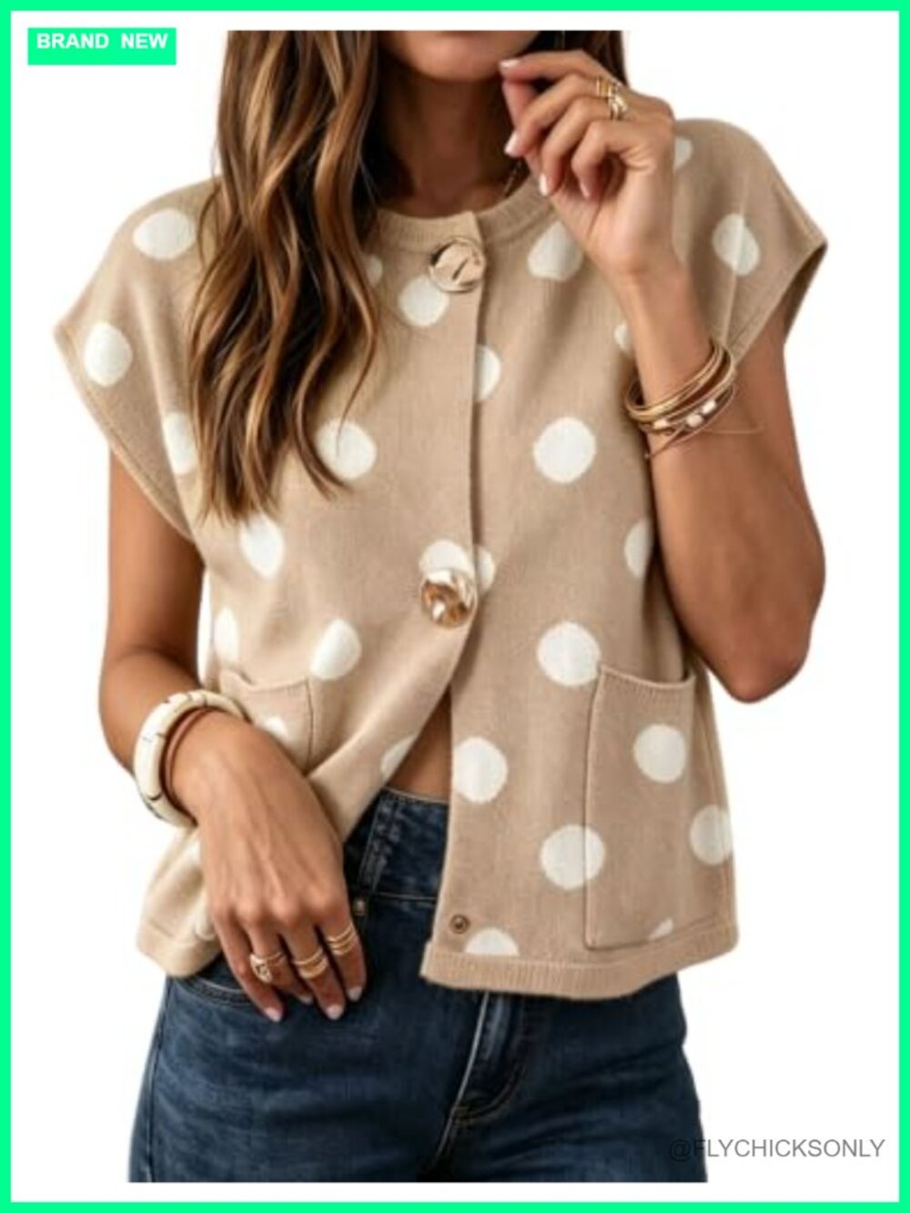 MINSURE Women Cap Sleeve Polka Dot Cropped Knit Cardigan Sweater
